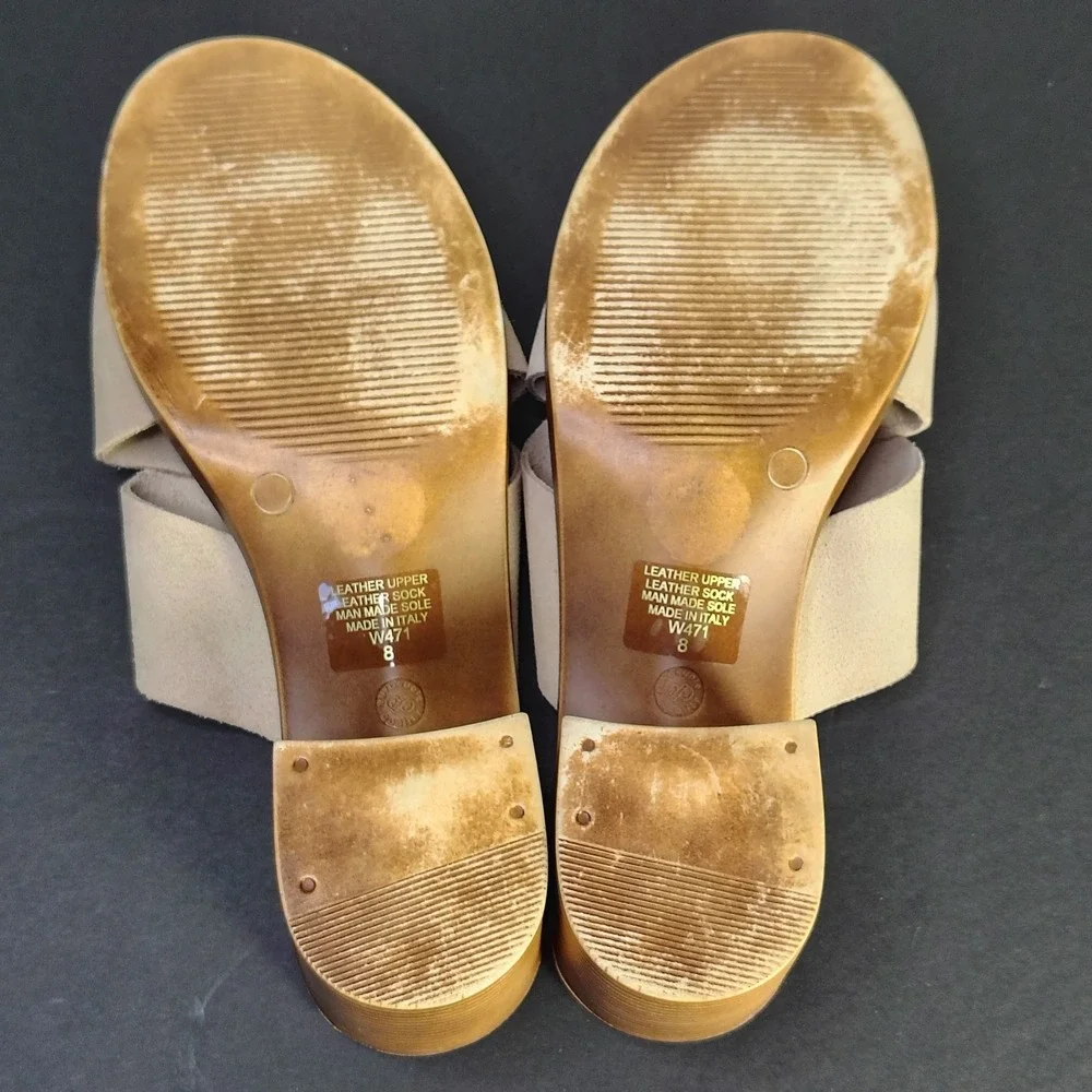 Mila Paoli Womens Slide Sandals 8 Beige Suede Made in Italy W471 Block Heel - Picture 7 of 9